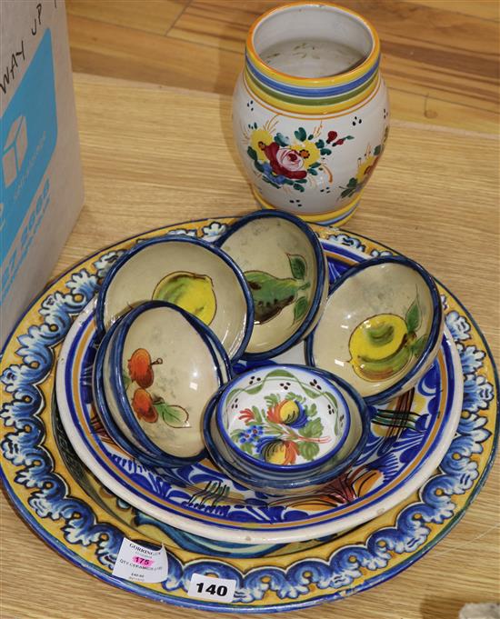 A Majolica charger Faience vase, a dish and seven others (10)
